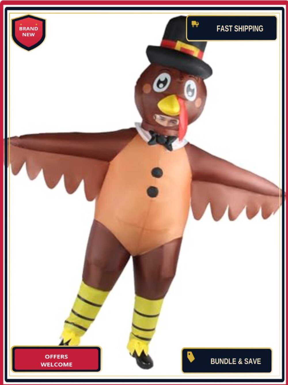 Inflatable Turkey Costume Adult Polyester Thanksgiving Halloween Blow Up Suit